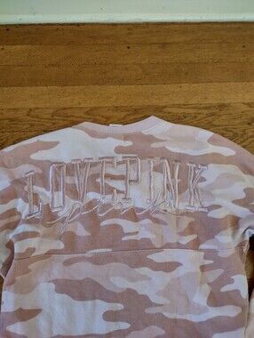 victoria's secret PINK pink camo double side embroidered pullover crew neck med